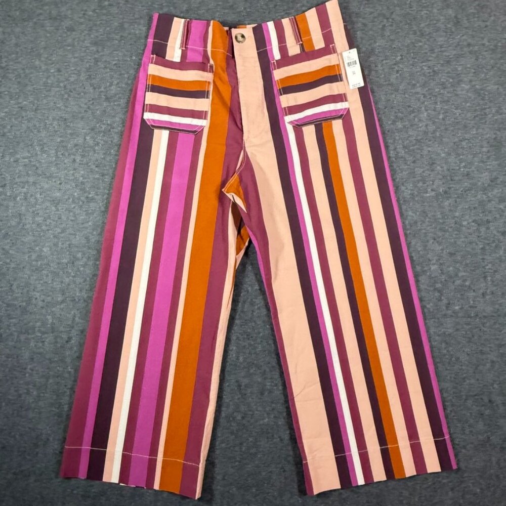 Maeve Striped Wide-Leg Pants in Pink, Purple & Orange